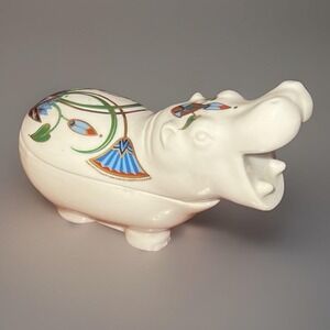 VTG Elizabeth Arden The Pharaohs 1982 Hippo Ceramic Art Deco Trinket Dish 5x2"